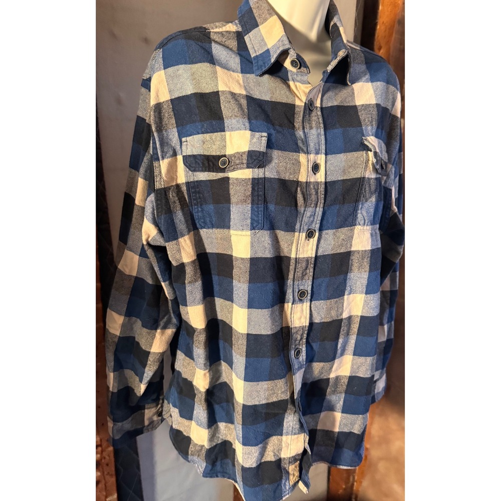 Jachs NY Mens Blue Buffalo Plaid Flannel Button Down Shirt Long Sleeve Pocket